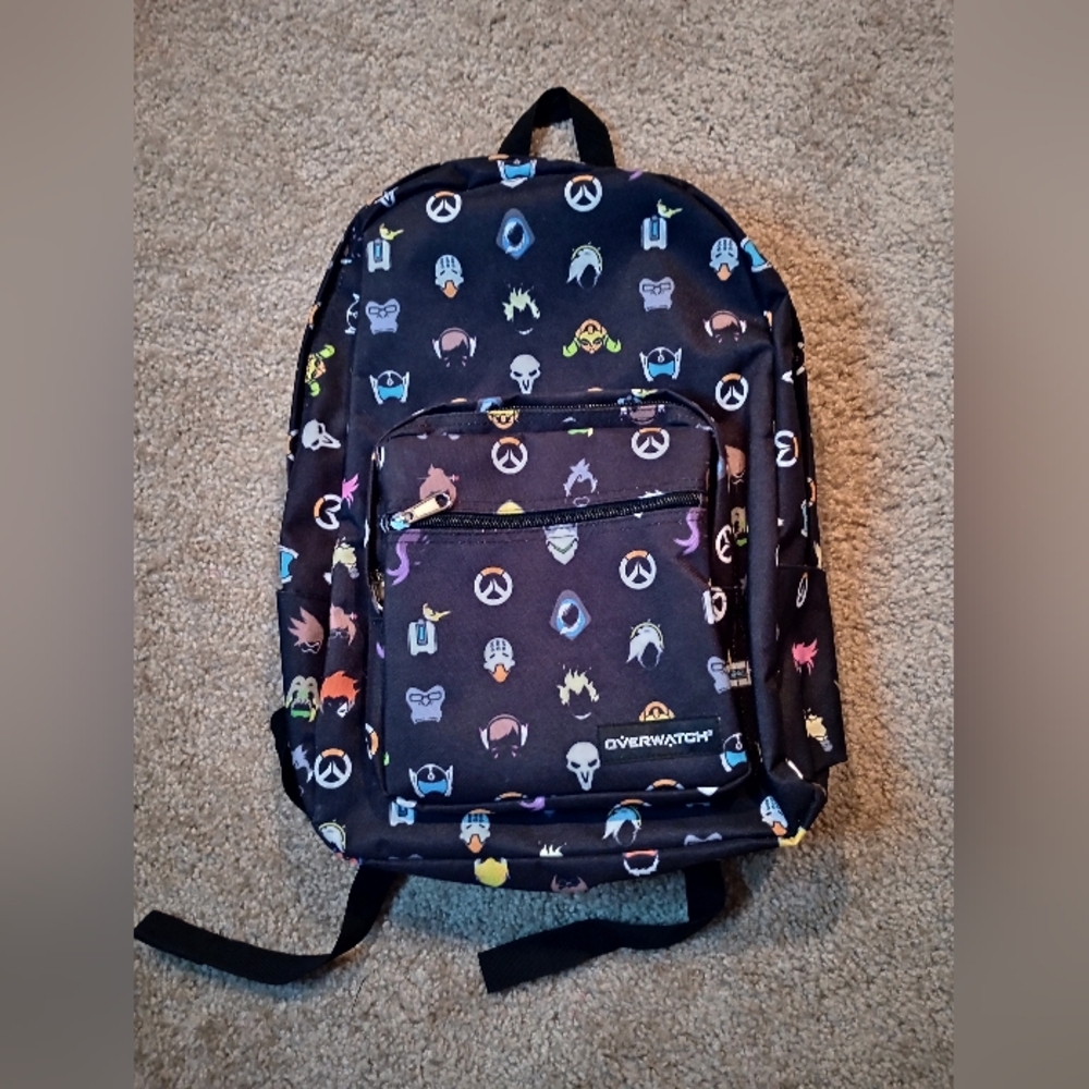 Overwatch 1 Black Backpack with Character Icons